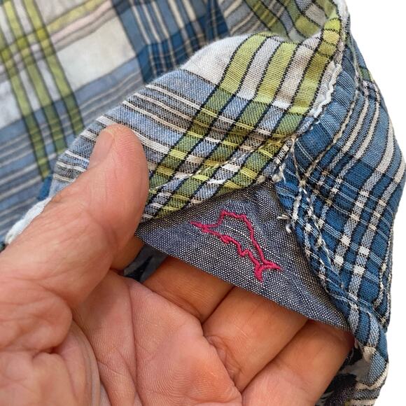 Tommy Bahama Shirt Mens Size Large Blue Plaid Flip Cuffs Button Up Long Sleeve - Picture 4 of 10